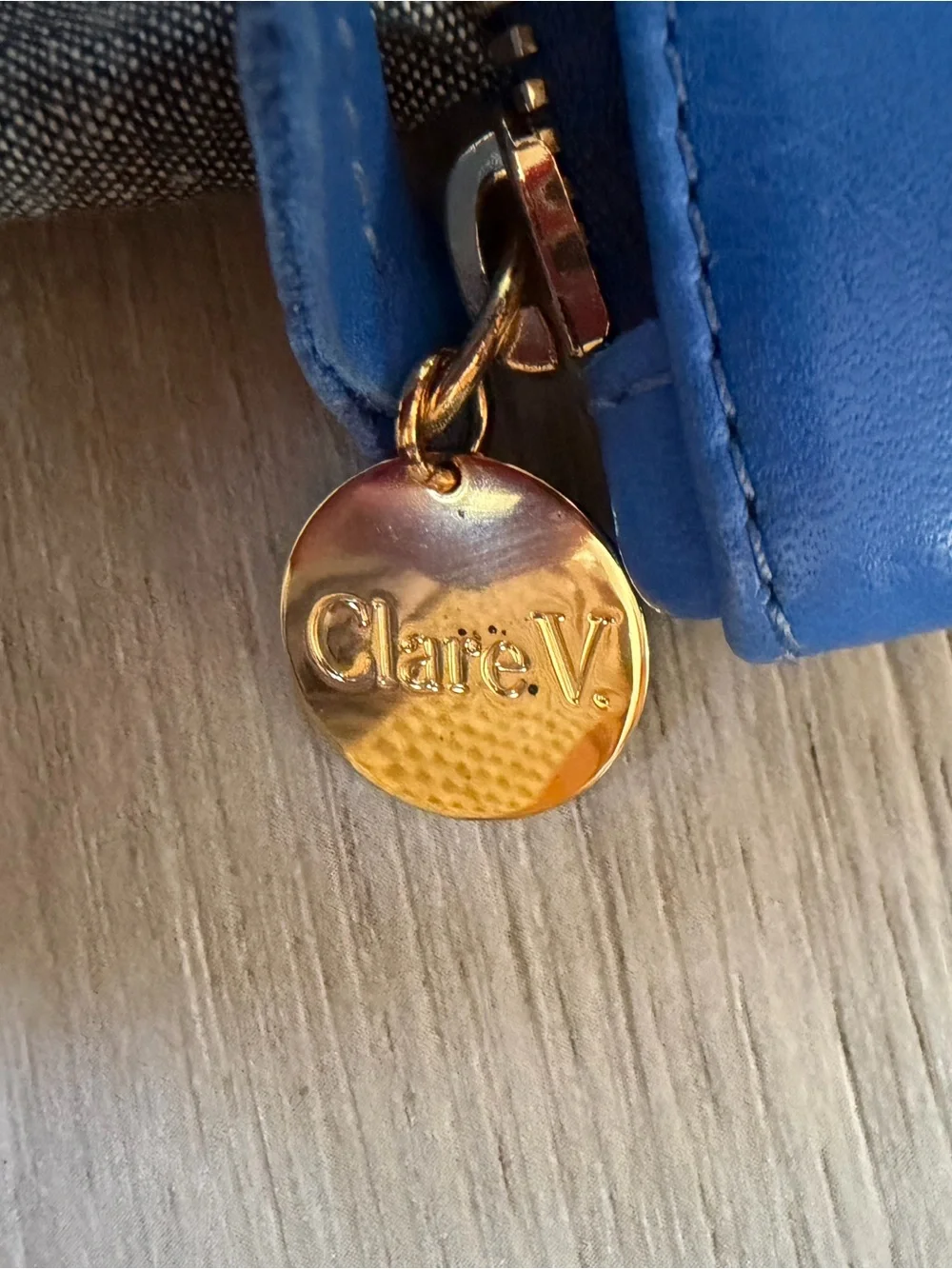 Clare V. Supreme Colorblock Foldover Leather Clutch - Navy & Cobalt Blue